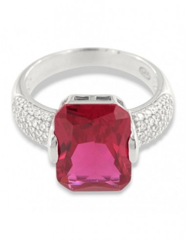 Anello Argento Rodiato Zircone Rosso 14x10MM [3ff28374]