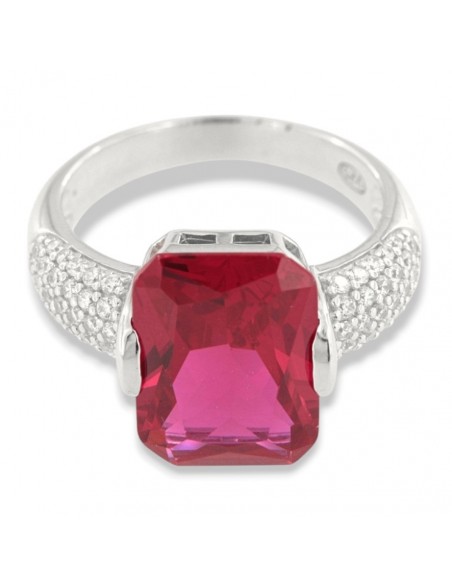 Anello Argento Rodiato Zircone Rosso 14x10MM [3ff28374]