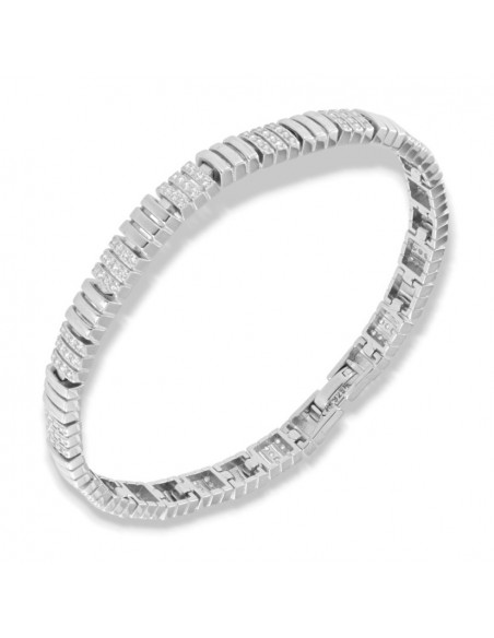 Bracciale Argento Rodiato Piastre Rigate Zirconi Bianchi [07e90153]
