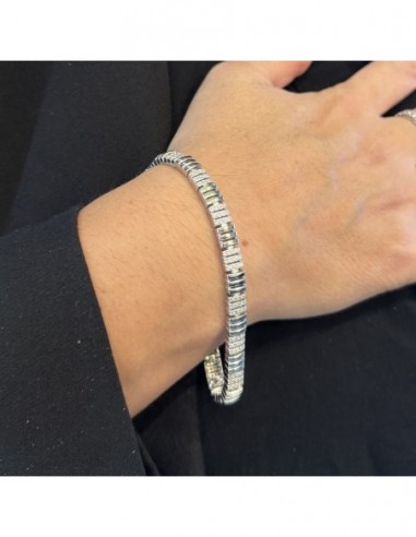 Bracciale Argento Rodiato Piastre Rigate Zirconi Bianchi [30b25200]