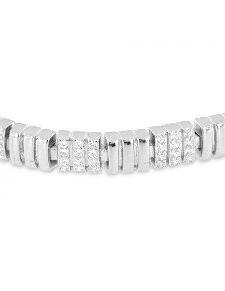 Bracciale Argento Rodiato Piastre Rigate Zirconi Bianchi [87af9304]
