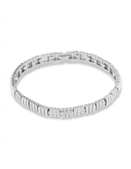Bracciale Argento Rodiato Piastre Rigate Zirconi Bianchi [82ffd41a]