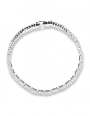 Bracciale Argento Rodiato Piastre Rigate Zirconi Bianchi [35e2151e]
