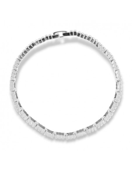 Bracciale Argento Rodiato Piastre Rigate Zirconi Bianchi [35e2151e]