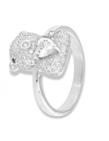Anello Argento Rodiato Orsetto Zirconi Bianchi [9483b260]