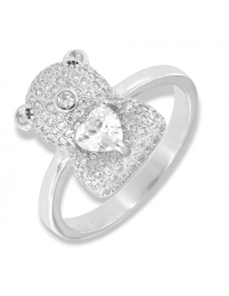Anello Argento Rodiato Orsetto Zirconi Bianchi [a58e2e08]