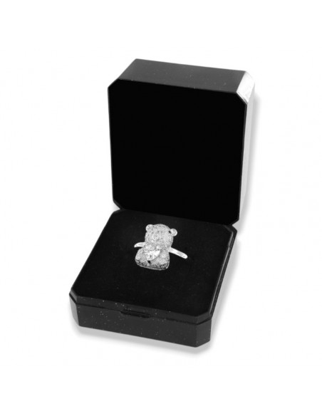 Anello Argento Rodiato Orsetto Zirconi Bianchi [1a80608f]
