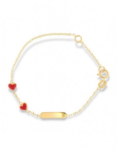Bracciale Oro Giallo Neonato Piastra Cuori Rossi Smaltati [a9a680c5]