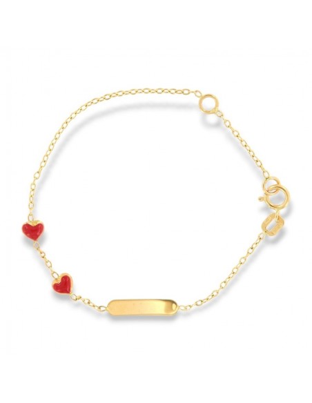 Bracciale Oro Giallo Neonato Piastra Cuori Rossi Smaltati [a9a680c5]