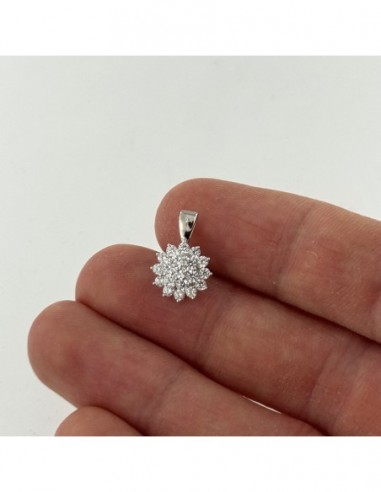 Ciondolo Argento Rodiato Fiore Zirconi Bianchi [5279f4b6]