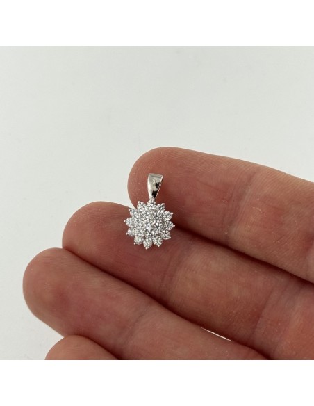 Ciondolo Argento Rodiato Fiore Zirconi Bianchi [5279f4b6]
