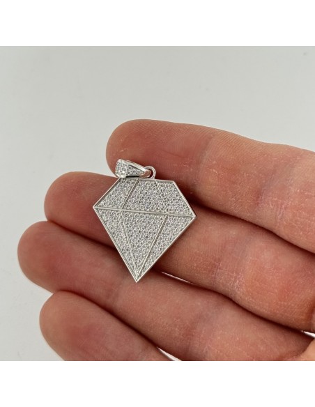 Ciondolo Argento Rodiato Sagoma Diamante Pavettato [5c2045b5]