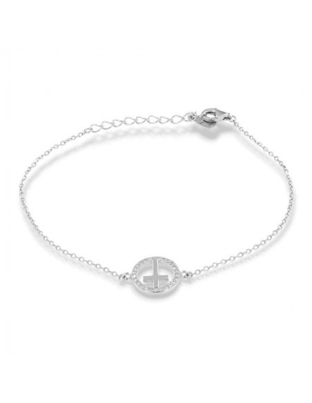 Bracciale Argento Rodiato Croce Zirconi Bianchi [7d0c2a3b]