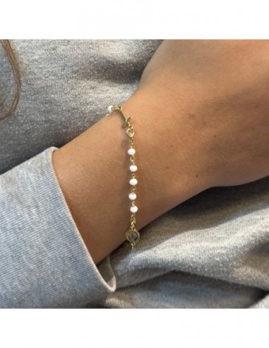 Bracciale Argento Dorato Rosario Sfere Bianche [87283fdc]