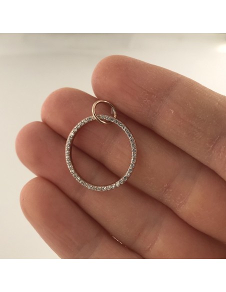 Ciondolo Argento Rosato Cerchio Zirconi Bianchi [e5e3996a]