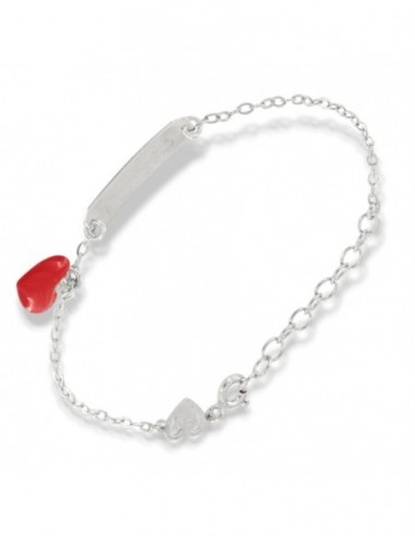 Bracciale Argento Rodiato Neonato Cuore Rosso Piastra Centrale [45cd297e]