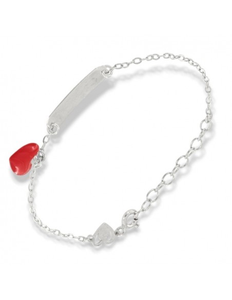 Bracciale Argento Rodiato Neonato Cuore Rosso Piastra Centrale [45cd297e]