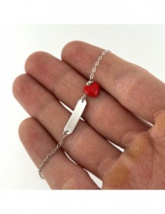 Bracciale Argento Rodiato Neonato Cuore Rosso Piastra Centrale [45cd297e] 2