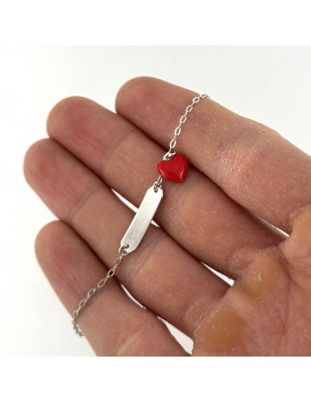 Bracciale Argento Rodiato Neonato Cuore Rosso Piastra Centrale [697ceda7]