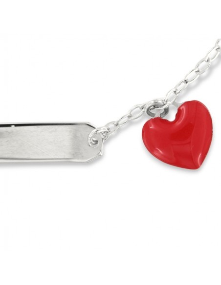 Bracciale Argento Rodiato Neonato Cuore Rosso Piastra Centrale [de612ca3]