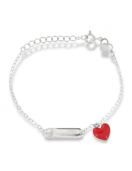 Bracciale Argento Rodiato Neonato Cuore Rosso Piastra Centrale [6c2caab9]