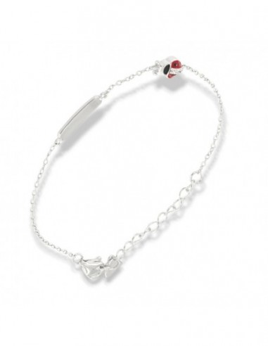 Bracciale Argento Rodiato Neonato Piastra Coccinella Zirconi Bianchi [d46fcc62]