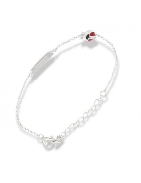 Bracciale Argento Rodiato Neonato Piastra Coccinella Zirconi Bianchi [d46fcc62]