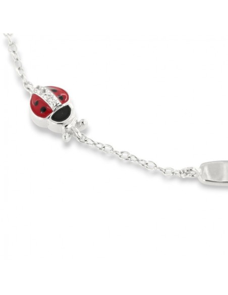 Bracciale Argento Rodiato Neonato Piastra Coccinella Zirconi Bianchi [24d5ec0c]