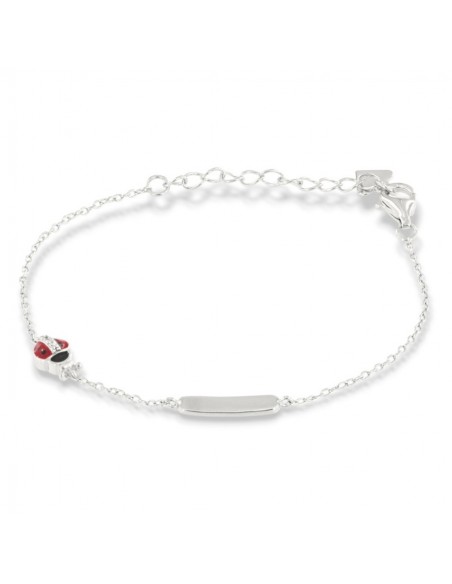 Bracciale Argento Rodiato Neonato Piastra Coccinella Zirconi Bianchi [2185ab12]