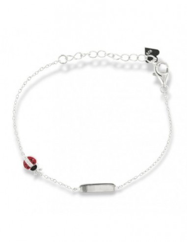 Bracciale Argento Rodiato Neonato Piastra Coccinella Zirconi Bianchi [96986a16]