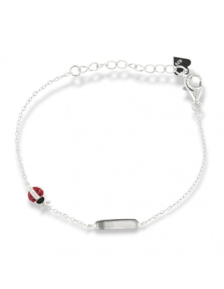 Bracciale Argento Rodiato Neonato Piastra Coccinella Zirconi Bianchi [96986a16]