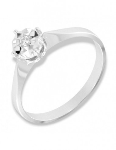 Anello Oro Bianco Solitario Illusion Diamante 0,03 Carati mis 2 [ac521cc1]