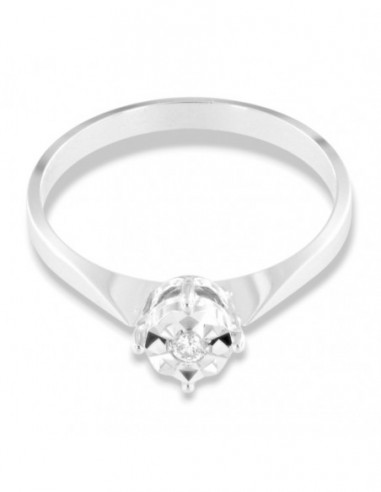 Anello Oro Bianco Solitario Illusion Diamante 0,03 Carati mis 2 [c739d9d6]