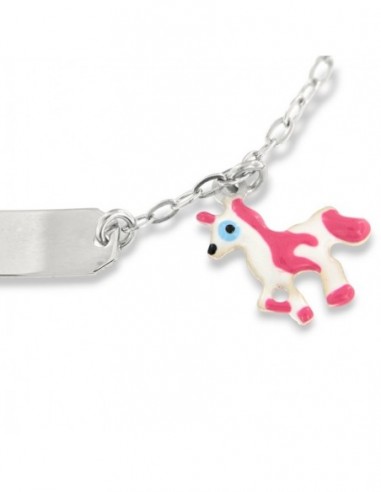 Bracciale Argento Rodiato Neonato Piastra Unicorno [22de2ddc]