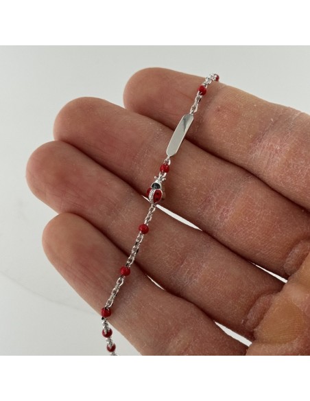 Bracciale Argento Rodiato Neonato Sfere Rosse Coccinelle [0edd56de]