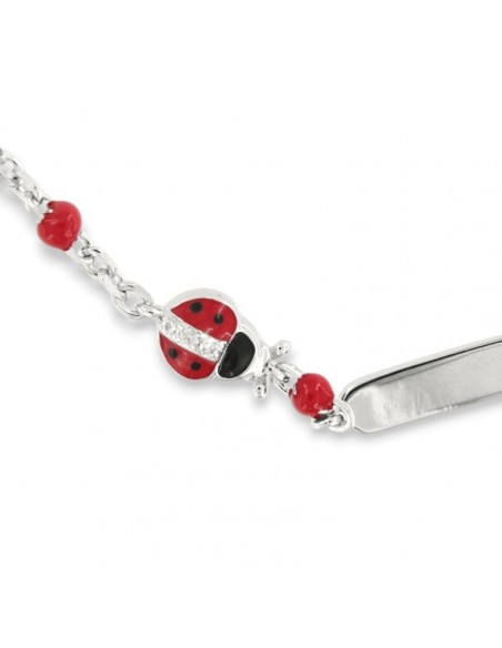 Bracciale Argento Rodiato Neonato Sfere Rosse Coccinelle [b9c097da]