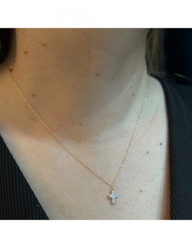 Collana Oro Giallo Croce Madreperla Bianca [a0059673]