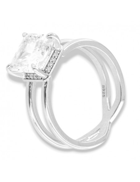 Anello Argento Rodiato Zircone Bianco 8x8 Quadrato [3122c71e]