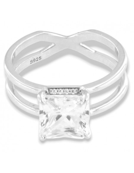Anello Argento Rodiato Zircone Bianco 8x8 Quadrato [5f194517]