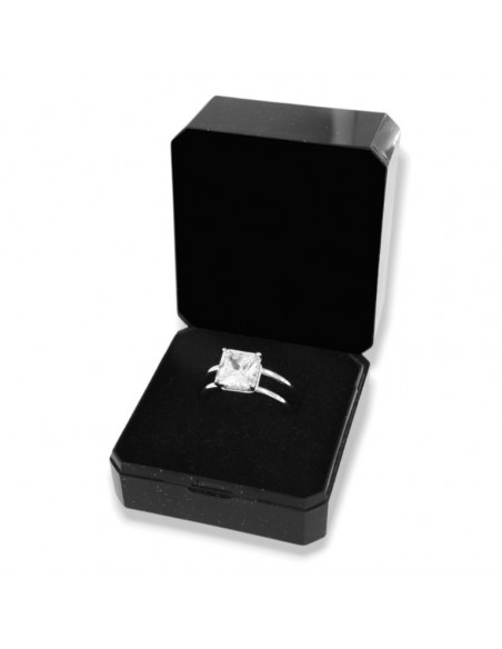 Anello Argento Rodiato Zircone Bianco 8x8 Quadrato [e8048413]