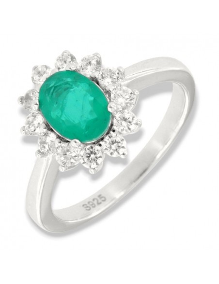 Anello Argento Rodiato Principessa Verde 8x6MM [91033ed8]