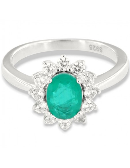 Anello Argento Rodiato Principessa Verde 8x6MM [91be06ae]