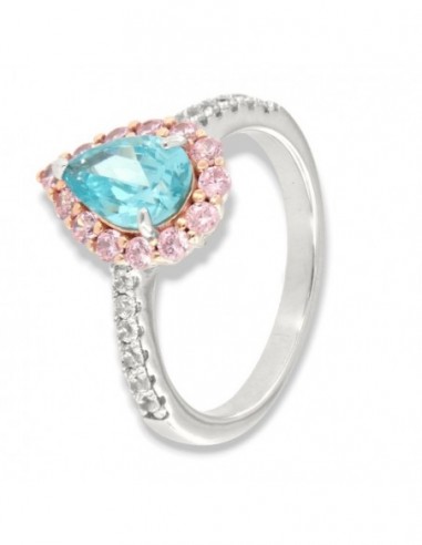 Anello Argento Rodiato Principessa Celeste Goccia Corona Zirconi Rosa [cd1c47b5]