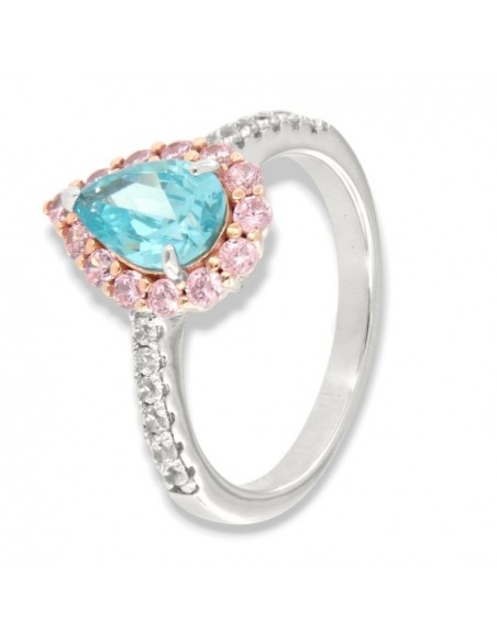 Anello Argento Rodiato Principessa Celeste Goccia Corona Zirconi Rosa [cd1c47b5]