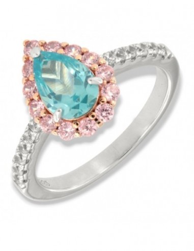 Anello Argento Rodiato Principessa Celeste Goccia Corona Zirconi Rosa [16afe6d9]