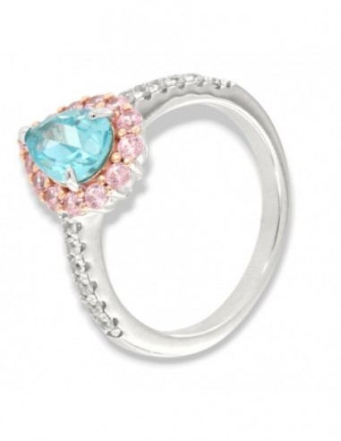 Anello Argento Rodiato Principessa Celeste Goccia Corona Zirconi Rosa [13ffa1c7]