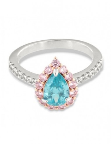 Anello Argento Rodiato Principessa Celeste Goccia Corona Zirconi Rosa [7dc423ce]