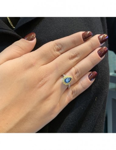 Anello Argento Rodiato Principessa Blu Goccia Corona Zirconi Gialli [f1a1d339]