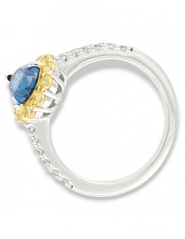 Anello Argento Rodiato Principessa Blu Goccia Corona Zirconi Gialli [f4f19427]