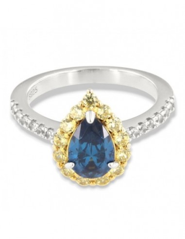 Anello Argento Rodiato Principessa Blu Goccia Corona Zirconi Gialli [2dd7d72a]